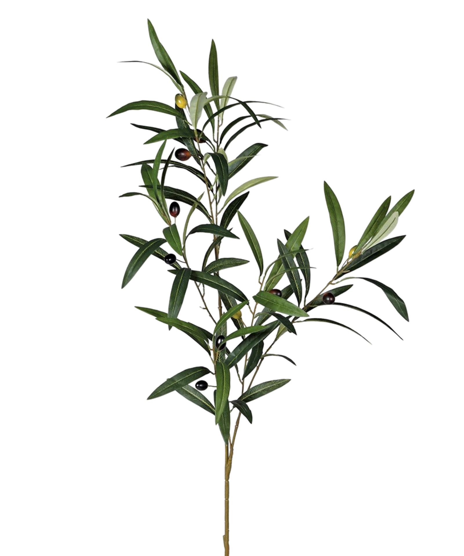 Faux olive stem with realistic green leaves and black olives