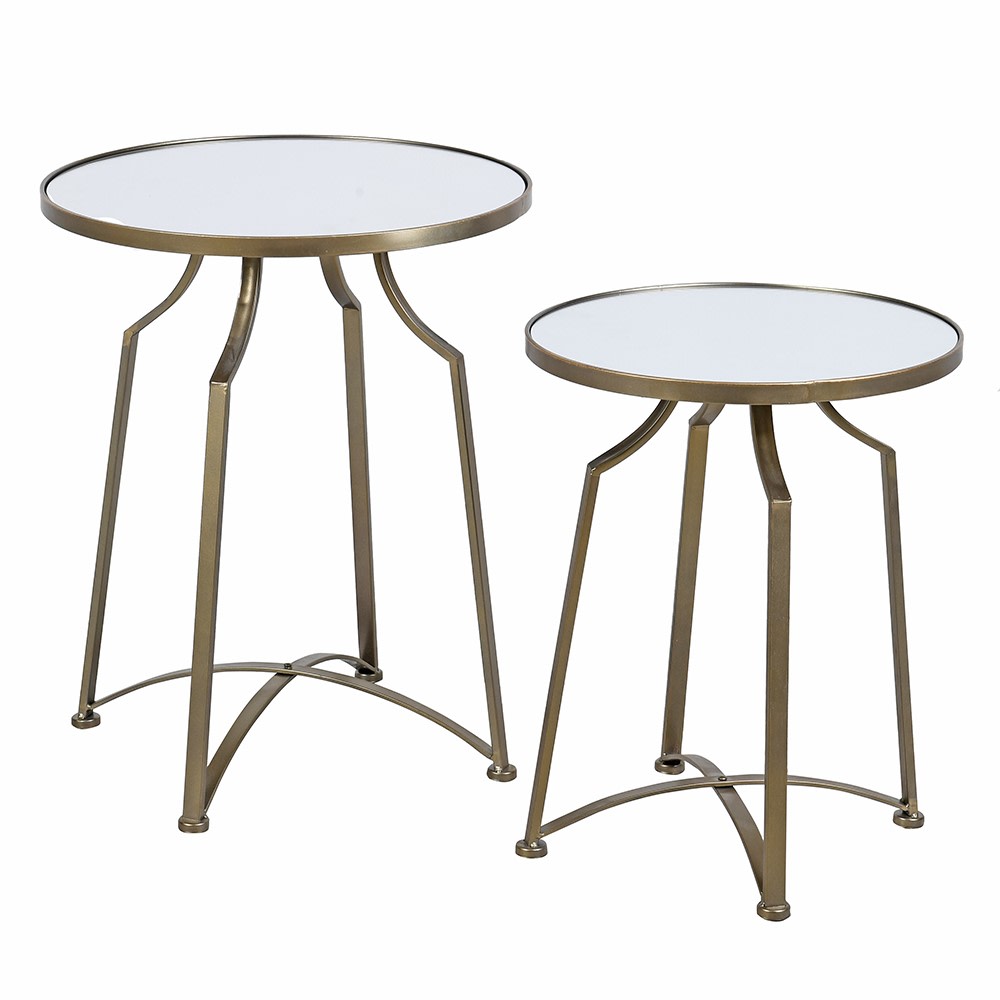 Set of Two Gold Manhattan Nesting Tables with Glass Tops
