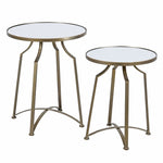 Set of Two Gold Manhattan Nesting Tables with Glass Tops