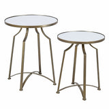 Set of Two Gold Manhattan Nesting Tables with Glass Tops