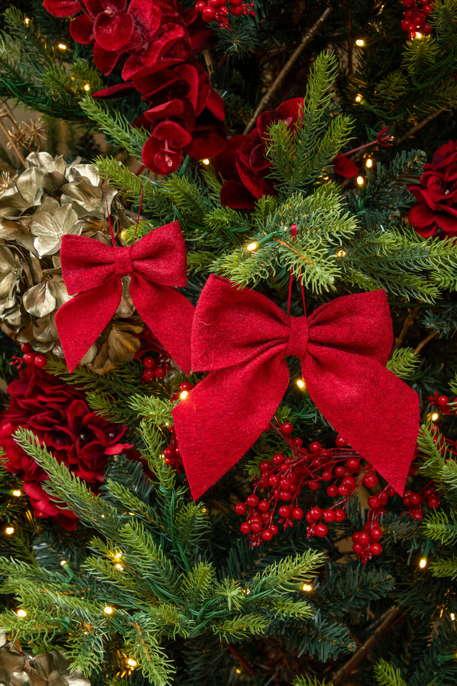 Red Felt Bows Christmas Tree Decorations | Set of Two