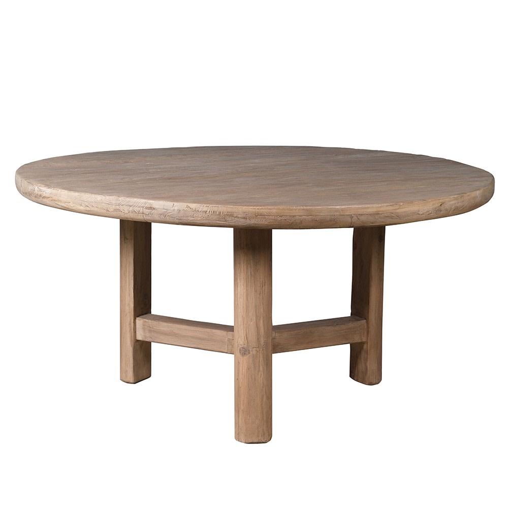 Sierra Reclaimed Elm Round Dining Table with rustic wood finish