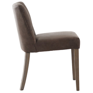 Stanton leather dining chair side profile showing curved backrest and tapered oak legs