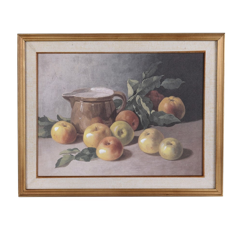Still Life Fruit Painting with Ceramic Jug in Wooden Frame
