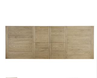 Top-down view of the Stourton dining table at full 280cm extension, showing the panelled construction and seamless leaf alignment
