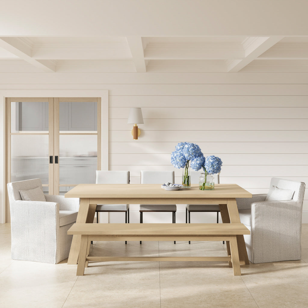 Studio CTH Hamptons Farmhouse Pale Wood Bench | 4 Seater