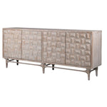 Wooden sideboard with geometric pattern on a white background