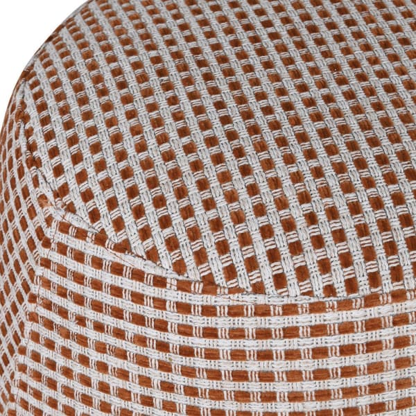 Close up of terracotta and cream check woven fabric footstool