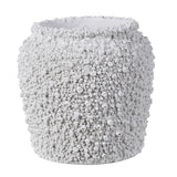White textured coral-inspired polyresin vase with pebble surface design, modern decorative vase