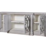 The Erin distressed mahogany sideboard with mirrored doors and lattice detailing DOORS OPEN