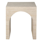 Florence travertine effect side table, front view with arch detail