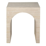 Florence travertine effect side table, front view with arch detail