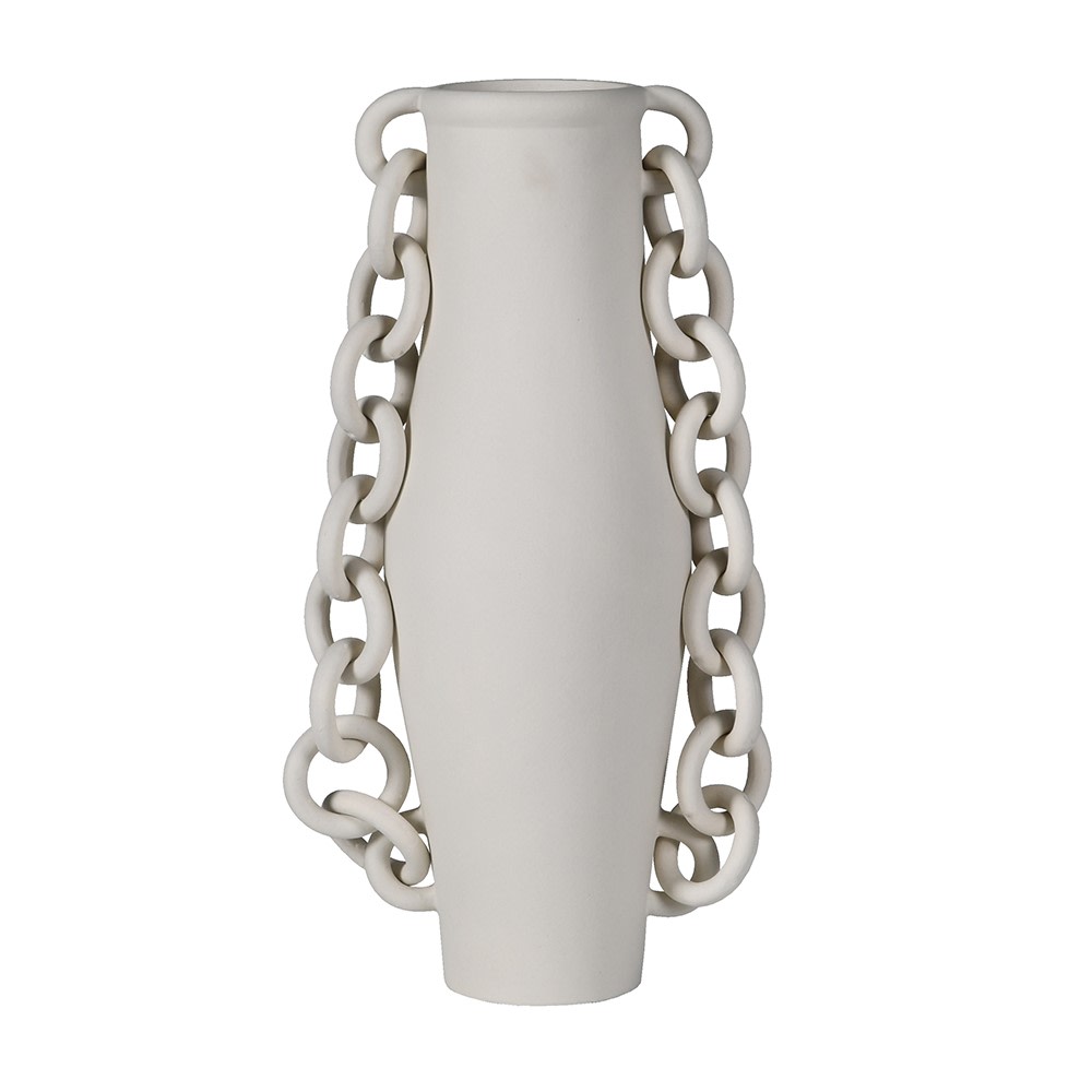 Full view of The Hecate Chain Ceramic Vase with sculptural chain design