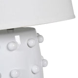 Textured white ceramic lamp with linen shade for bedroom décor