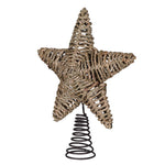 Rustic woven star Christmas tree topper with metal spring base