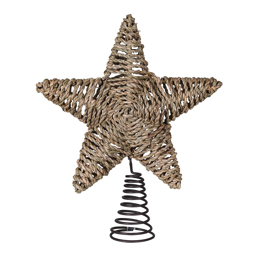 Handcrafted natural fibre star topper for holiday tree décor