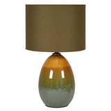 The Willow Countryside ceramic table lamp with green and amber glazed base and olive shade