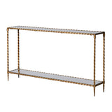 Torsia Gold Twist Frame Console Table side view with mirrored shelves