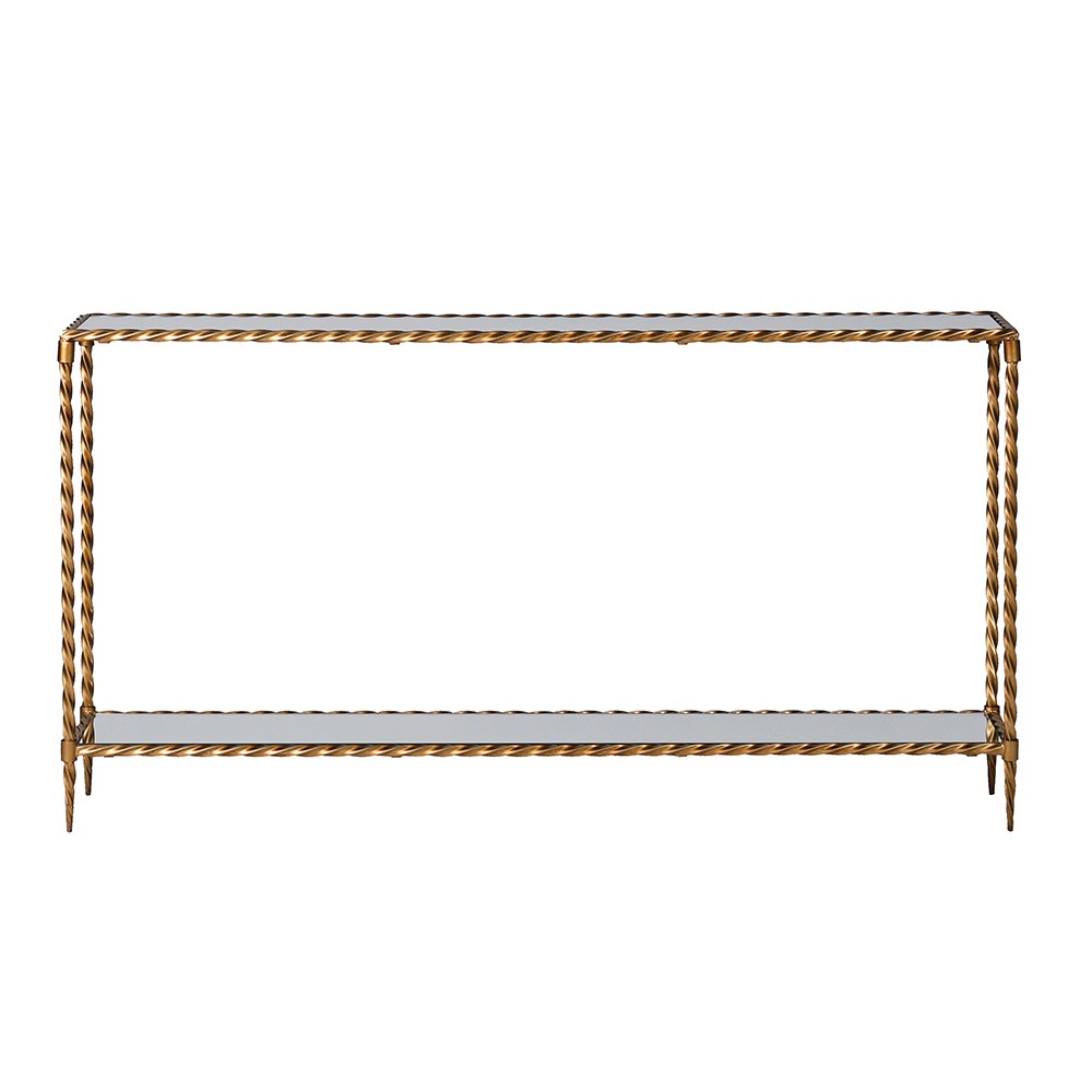 Front view of Torsia Gold Twist Frame Console Table with gold twisted legs