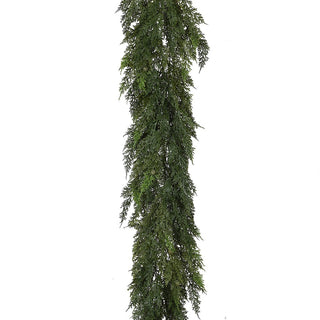 Traditional faux cedar garland, 180cm, shown in full on a white background