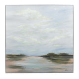 Tranquil Coastal Landscape Wall Art Painting by YaSko featuring soft clouds and shoreline reflection