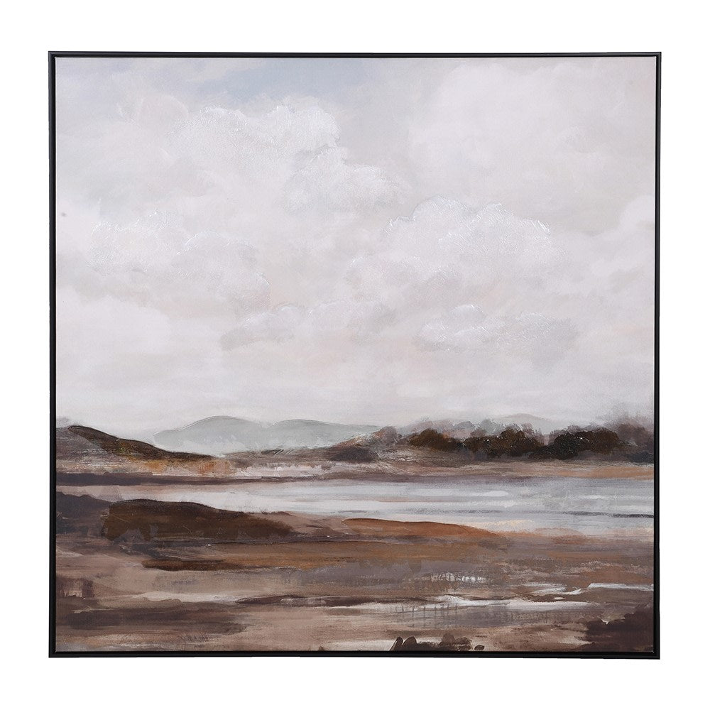 Calming horizon print with rolling hills and soft natural colors
