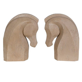 Trojan horse head bookends in pale stone effect resin