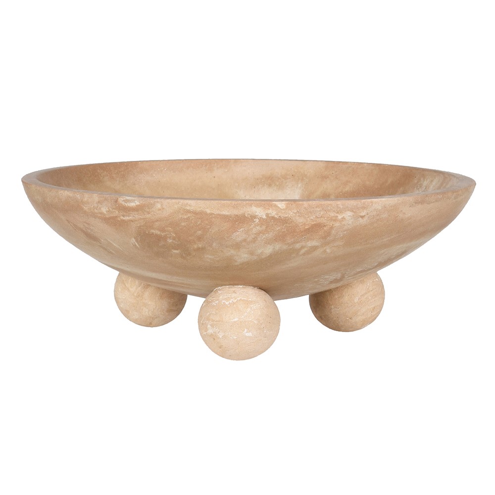Tuscany Travertine Bowl with three spherical feet – natural stone decorative centerpiece