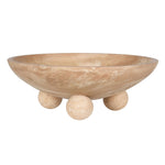 Tuscany Travertine Bowl with three spherical feet – natural stone decorative centerpiece