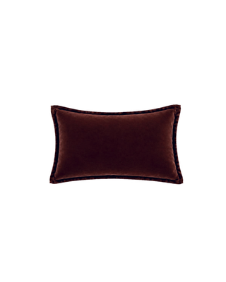 Hampnett velvet cuffed rectangle cushion in sable, a deep chocolate burgundy