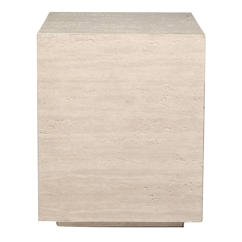 Verona travertine effect side table, front view