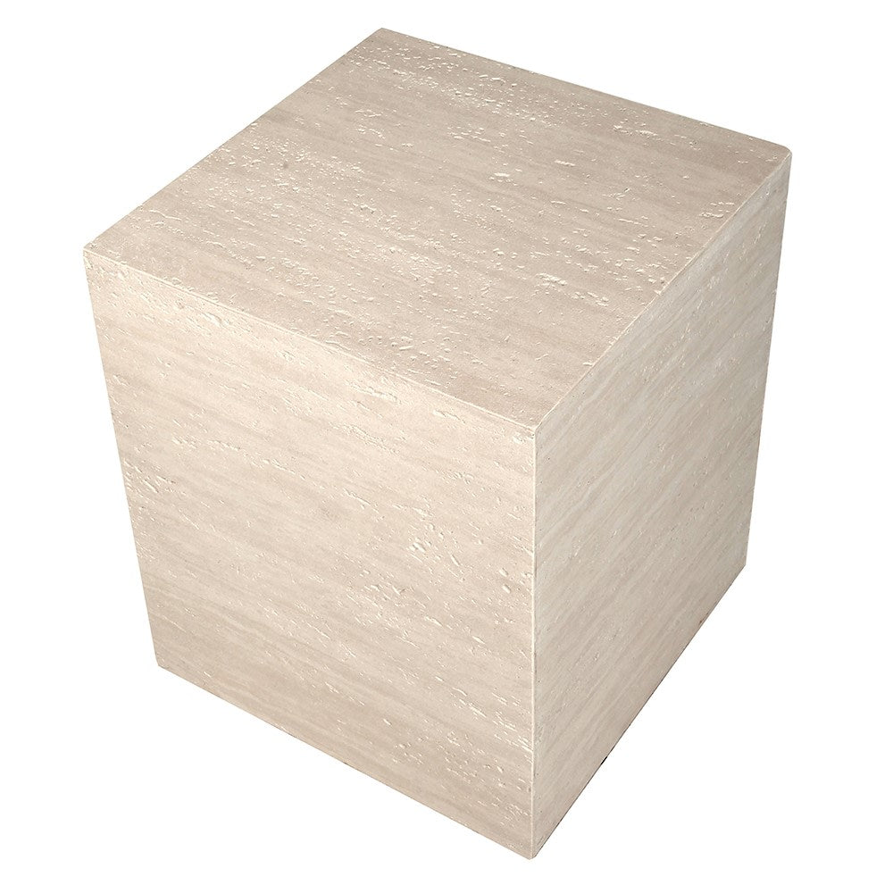 Verona travertine effect side table, top-down view