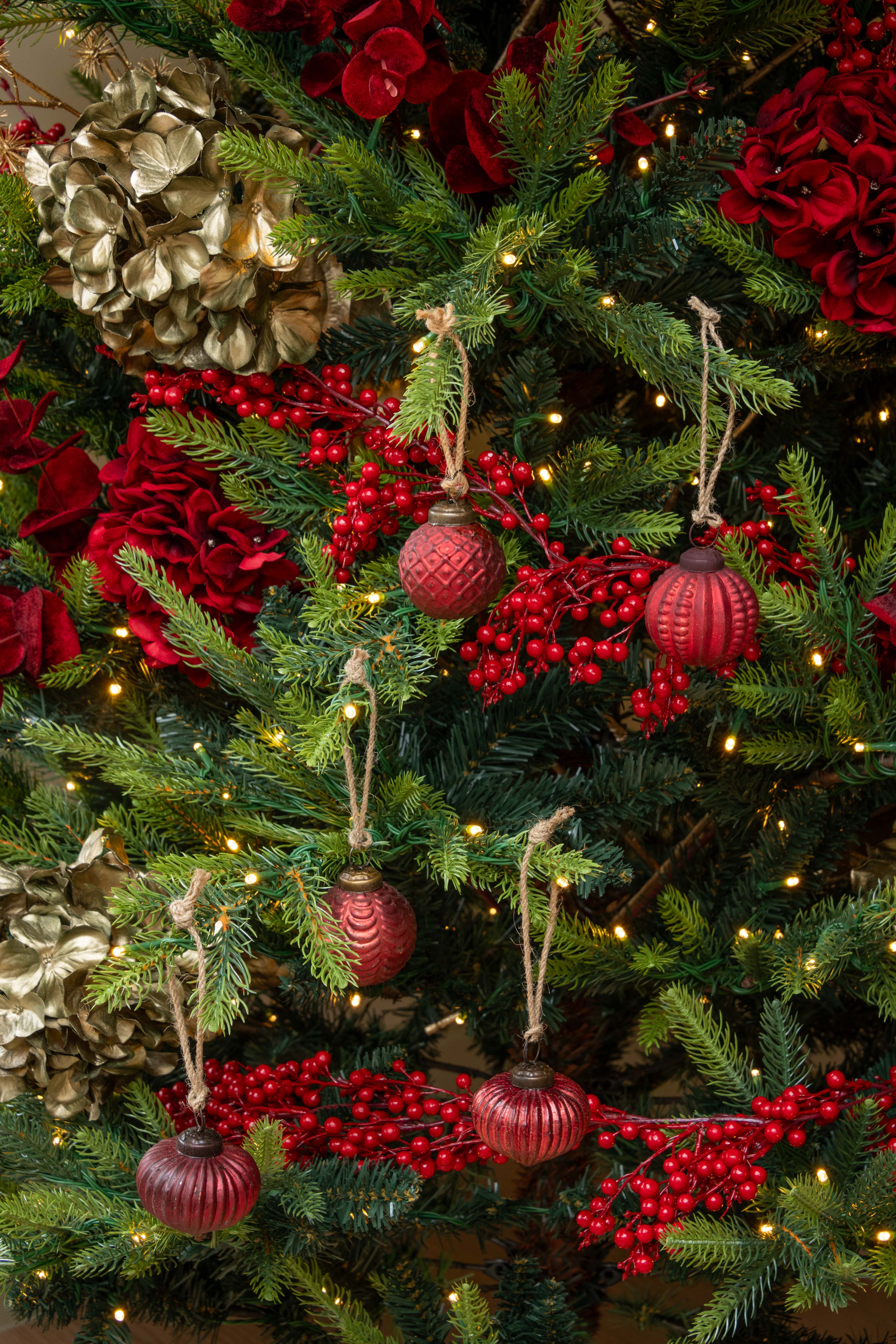 Vintage Red Glass Baubles | Set of 12