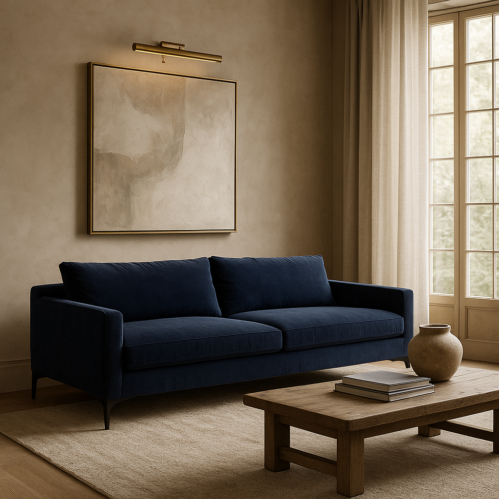Vivienne Navy Upholstered Sofa | Steel Leg