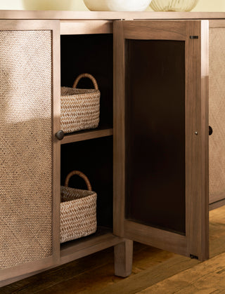 Lansdown natural Bayur wood sideboard with two cupboards and brass handles