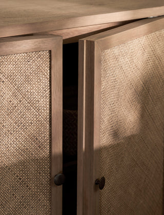 Lansdown natural Bayur wood sideboard with two cupboards and brass handles