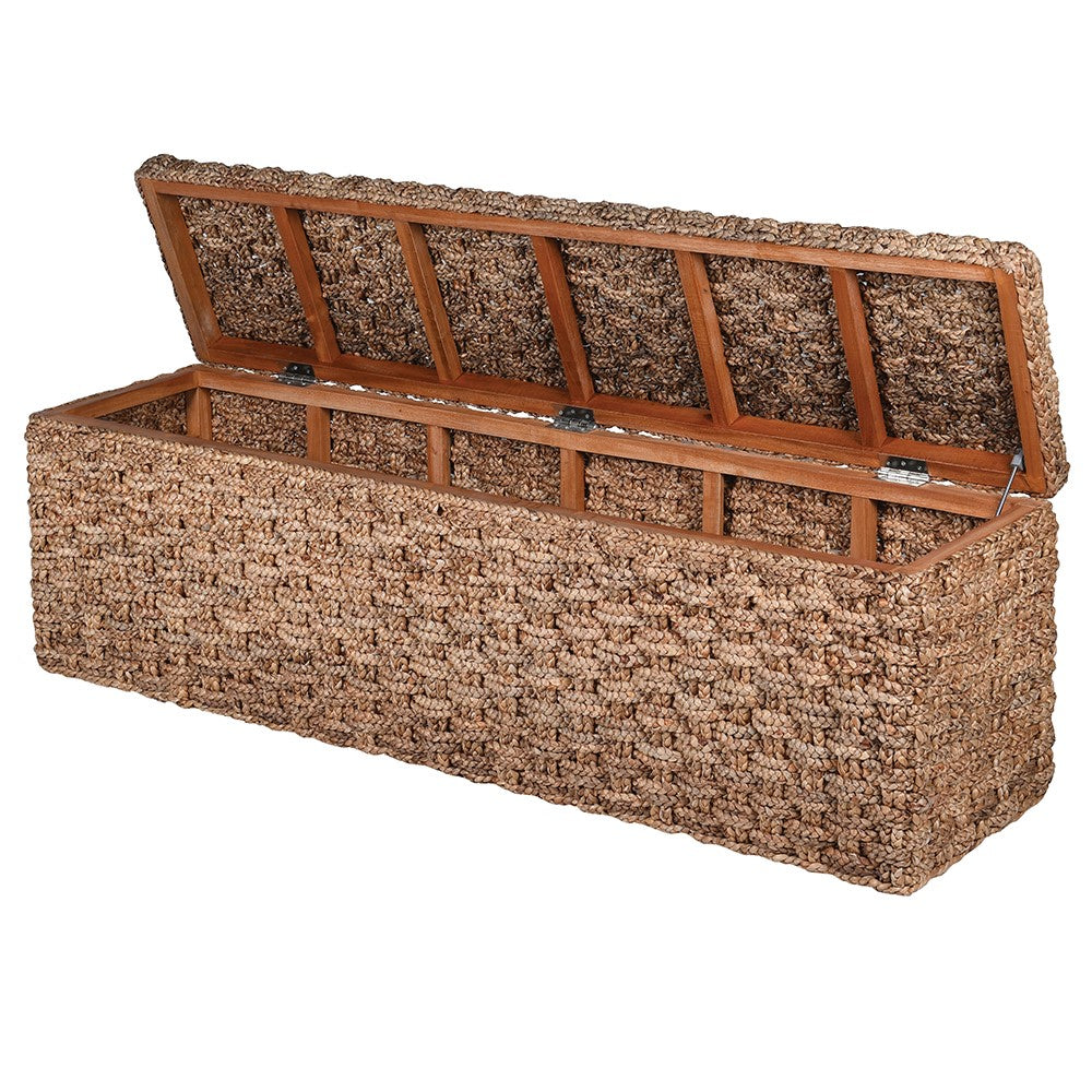 Water Hyacinth Bedding Box Ottoman open lid view