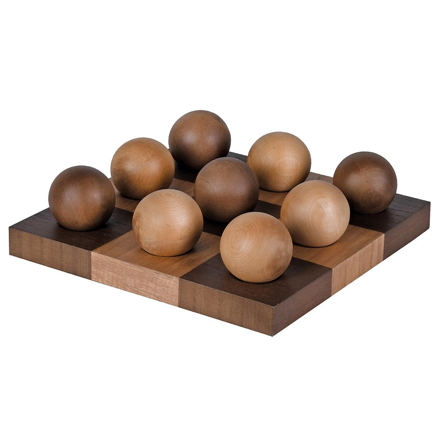 Wentworth wooden tic tac toe set with a two-tone chequered board and turned spheres