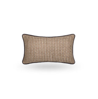 Cherington tweed rectangle cushion in chestnut and steel grey with grey velvet piping