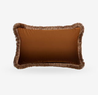 Naunton velvet fringed rectangle cushion in chestnut brown