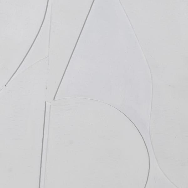 close up Minimalist white textured wall art with abstract geometric shapes