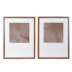 Two framed abstract artworks with brown tones on a white background