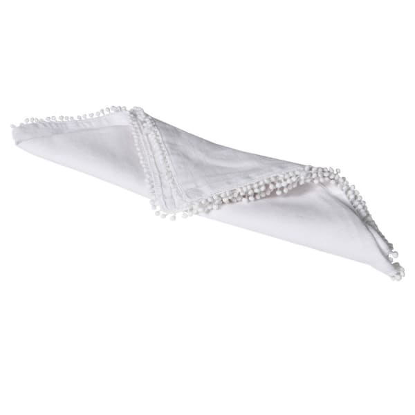 A beautiful set of four white napkins with delicate pompom detail.

Dimensions:
W45cm L 45cm