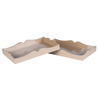 Wilton scalloped lacquer trays set of two in blush and taupe