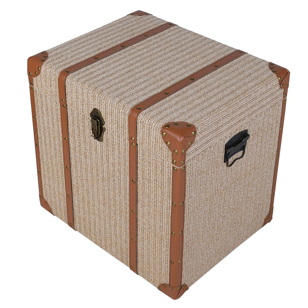Large  woven effect trunk with PU leather trim and handles