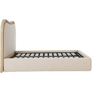 Side profile of the Wycombe upholstered bed showing the low base and slatted platform