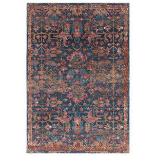 Zola Evin traditional rug in turquoise and pink, full flat view