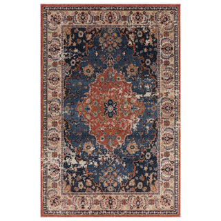 Zola Heris traditional rug in blue and rust, full flat view