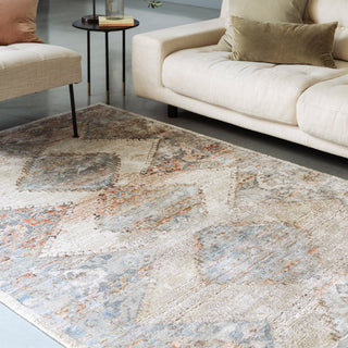 Zola Lisar traditional rug in multicolour styled in a living room
