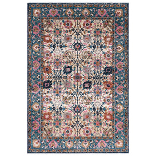 Zola Sarab traditional rug in turquoise and pink, full flat view